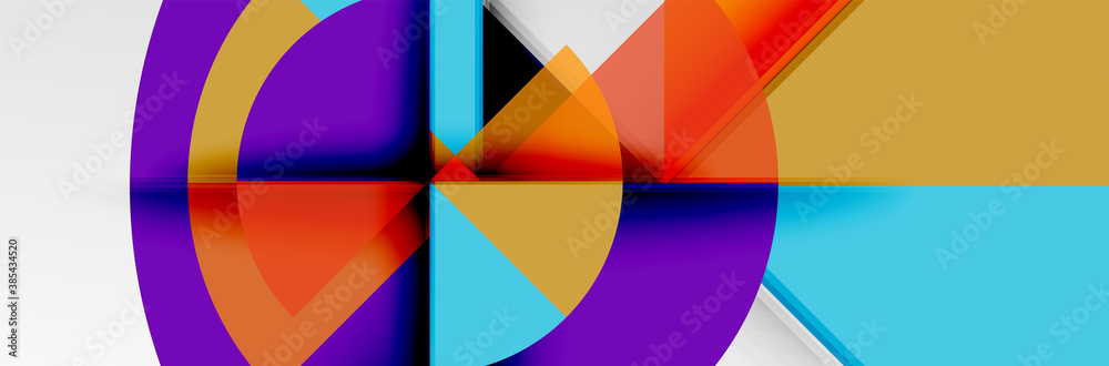 Bright color circles, abstract round shapes and triangles composition with shadow effects. Vector modern geometric design template Bright color circles, abstract round shapes and triangles composition with shadow effects. Vector modern geometric design template