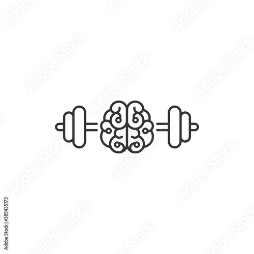 Black brain with dumbbells icon. Intellect, phsychology, knowledge simple pictogram isolated on white. photo