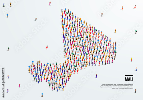 Mali Map. Large group of people form to create a shape of Mali Map. vector illustration.