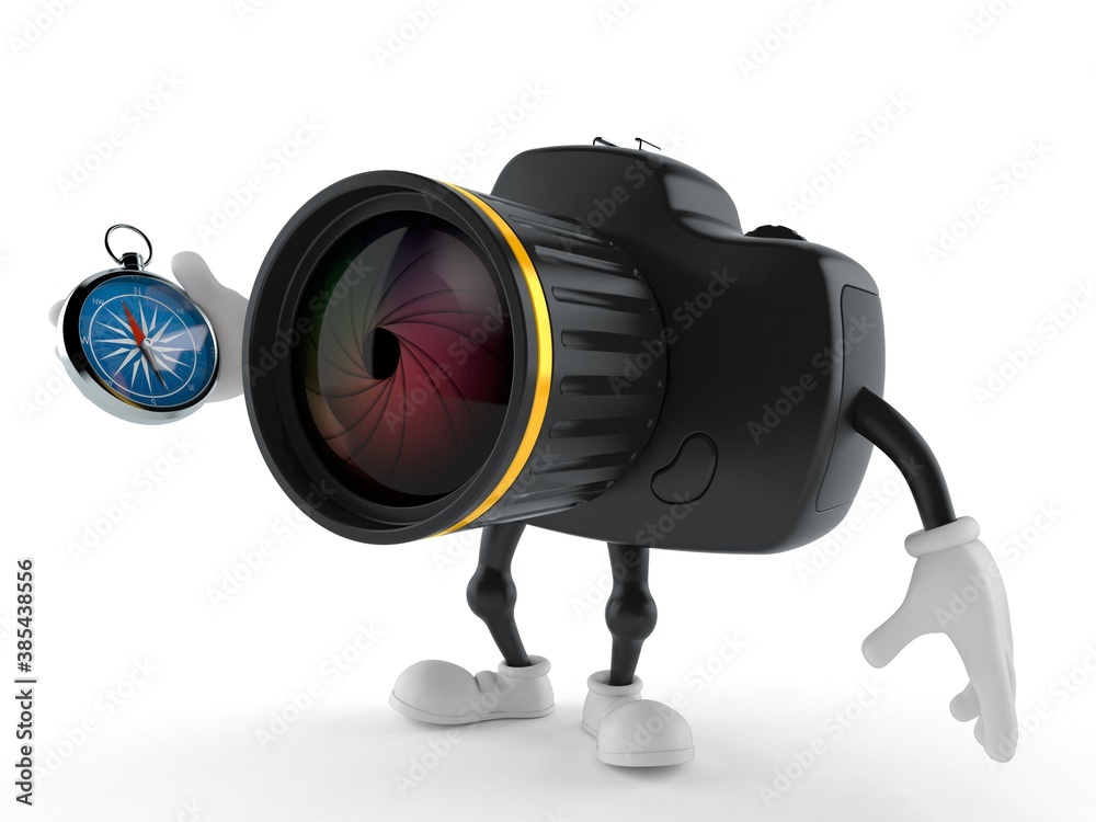 Camera character holding compass ilustración de Stock | Adobe Stock