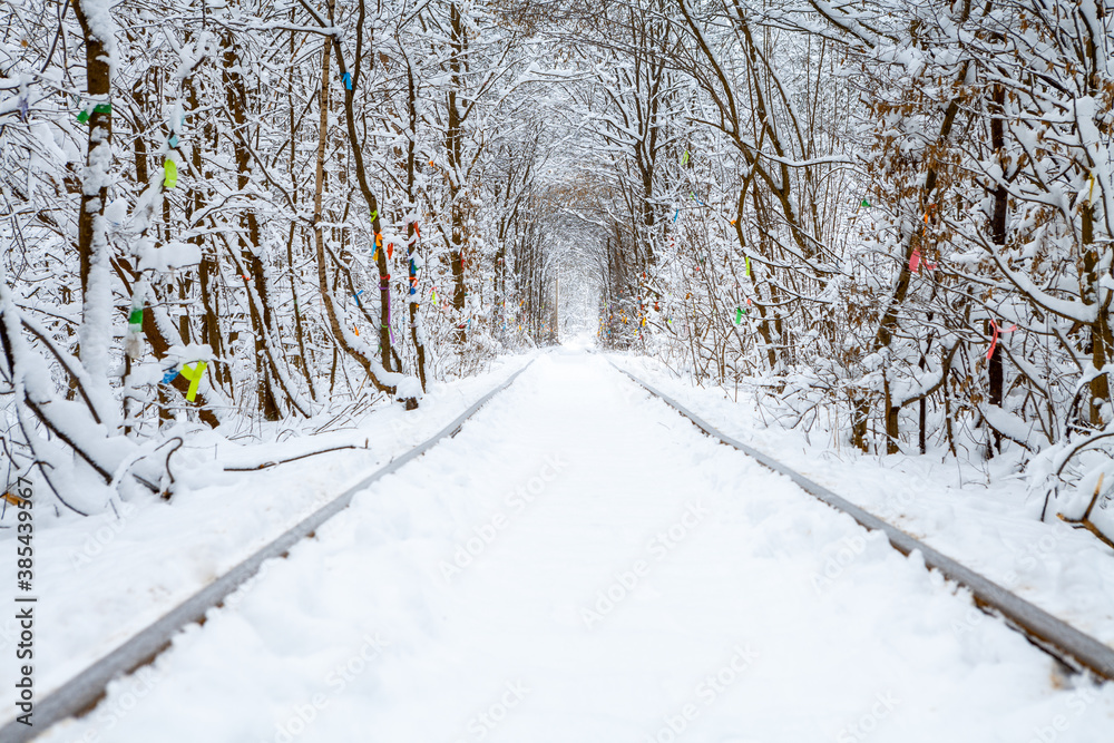 a railway in the winter forest tunnel of love a railway in the winter forest tunnel of love