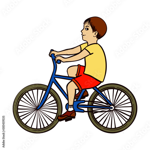 Hand drawn vector illustration of a boy riding a bicycle