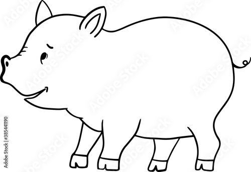 Cute funny Cartoon pig character for childrend books coloring pages. Black and white pig character isolated on white background. photo