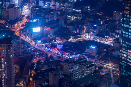 Aerial view of Ben Thanh Market in Ho Chi Minh City at night.