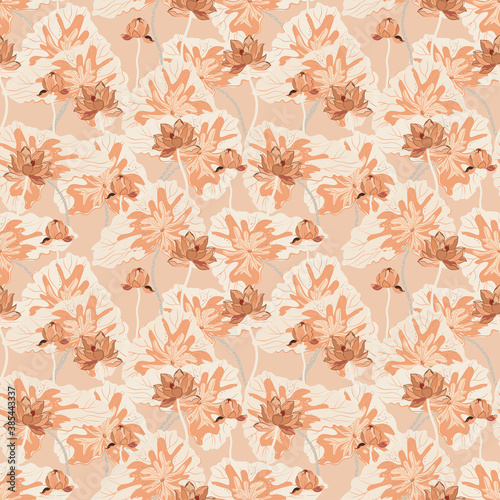 Beige floral seamless pattern with flowers and leaves