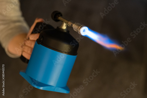 Flame from the gas burner - Soldering lamp in use