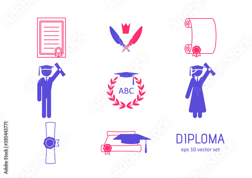 Diploma - vector icons set.