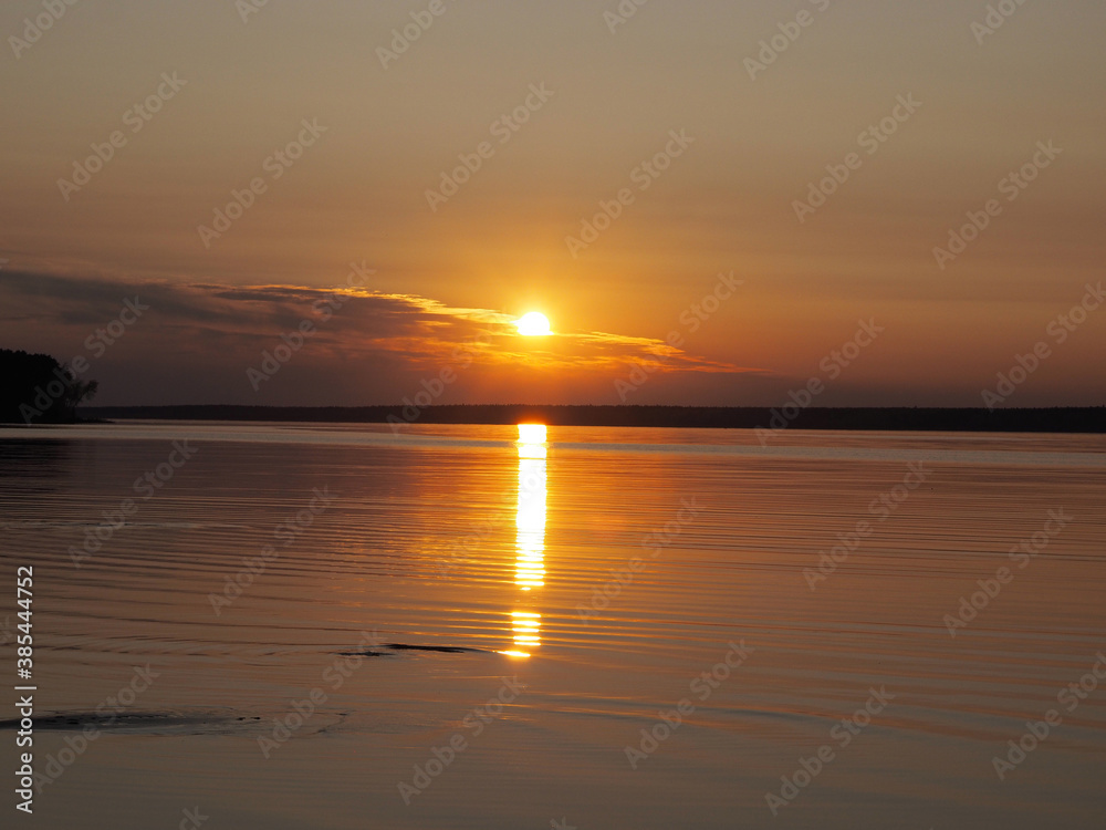 Sunset. River. Autumn. Russia, Ural, Perm region