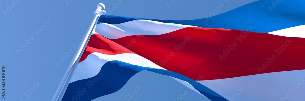 Naklejka premium 3D rendering of the national flag of Costa Rica waving in the wind