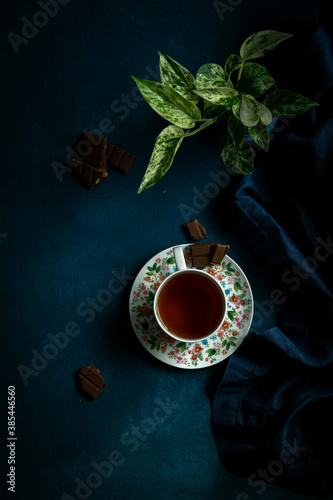 cup of tea with chocolate