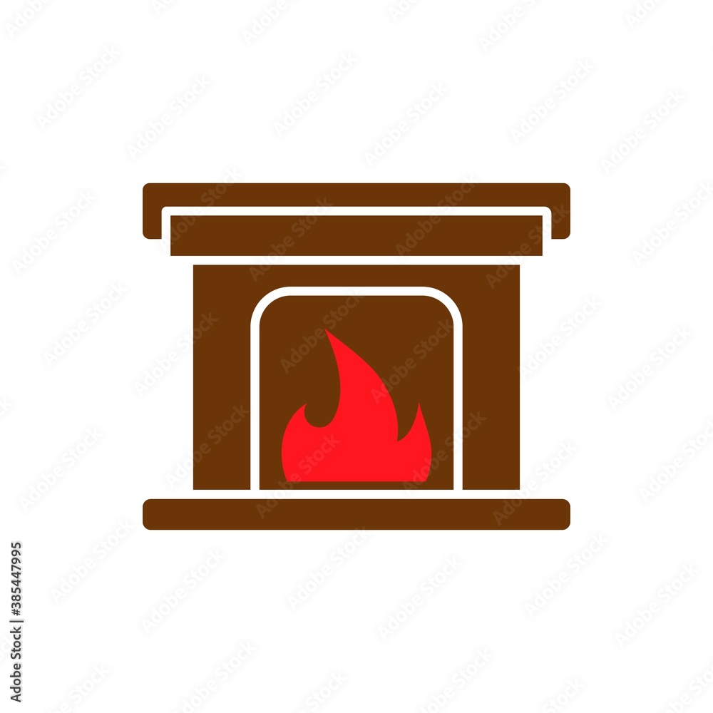 Fireplace brown icon design on white background. Flat design style. Fireplace brown icon design on white background. Flat design style.