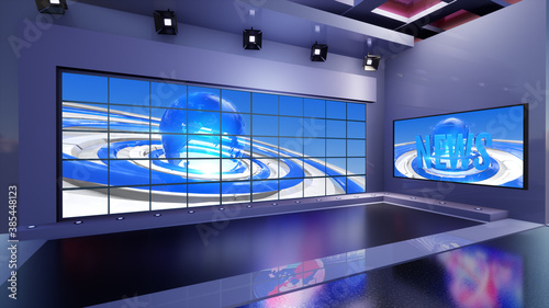 Fototapeta Naklejka Na Ścianę i Meble -  3D Virtual TV Studio News, 3d illustration