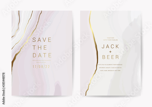 Luxury Marble Wedding invitation cards, Save The Date card design with Navy blue and gold brush decoration style- Vector