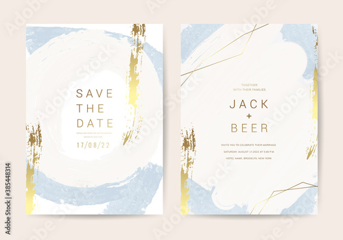 Luxury Marble Wedding invitation cards, Save The Date card design with rose gold and pink watercolour brush decoration style- Vector