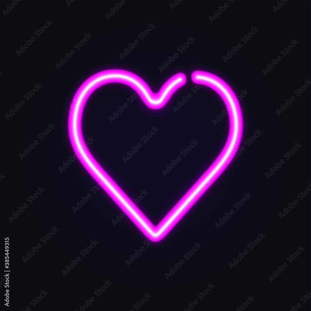 Vector neon heart symbol. Neon heart Valentine on dark background. Ready for your design, greeting card, banner. Vector illustration. Vector neon heart symbol. Neon heart Valentine on dark background. Ready for your design, greeting card, banner. Vector illustration.