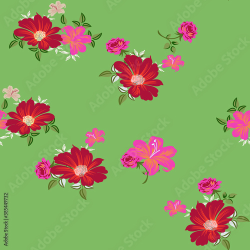 Fototapeta Naklejka Na Ścianę i Meble -  seamless vector flowers pattern on background