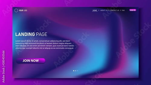 Geometric landing page background. Fluid shape texture. Multi color gradient. Eps10 vector
