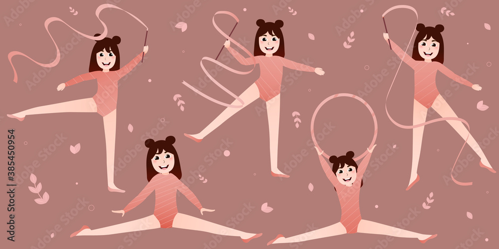 Banner for website with liitle cute gymnasts and ballerinas, healthy lifestyle and sport activities for school girls Banner for website with liitle cute gymnasts and ballerinas, healthy lifestyle and sport activities for school girls