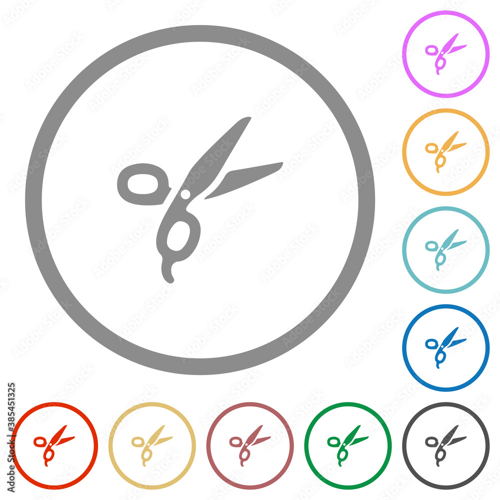 Barber scissors flat icons with outlines Barber scissors flat icons with outlines