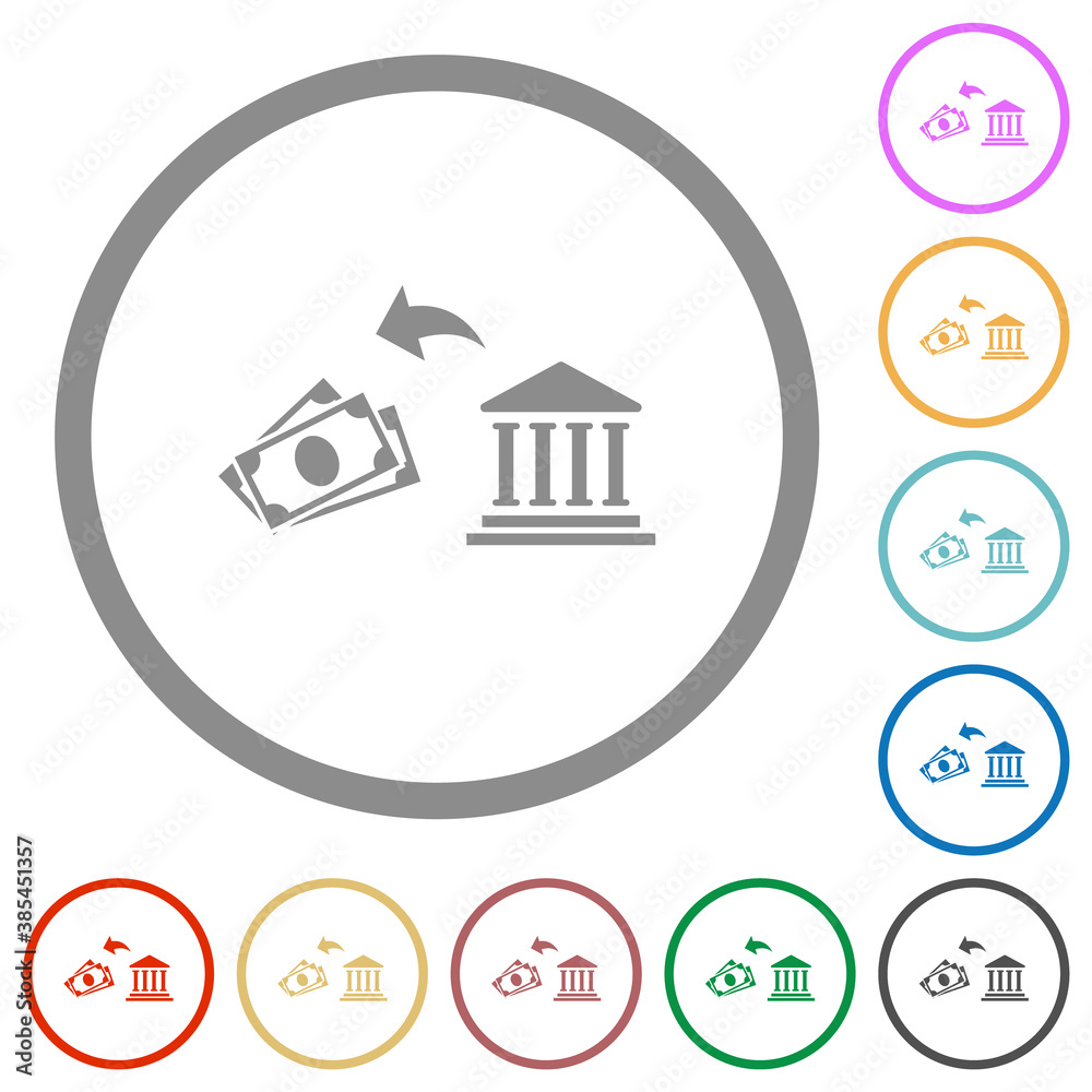 Cash withdrawal from bank flat icons with outlines Cash withdrawal from bank flat icons with outlines