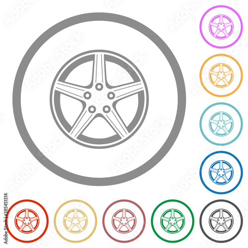 Alloy wheel flat icons with outlines