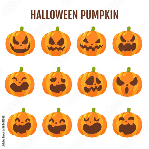Cartoon halloween pumpkin. The shadow of the pumpkin carved a ghost face on Halloween.