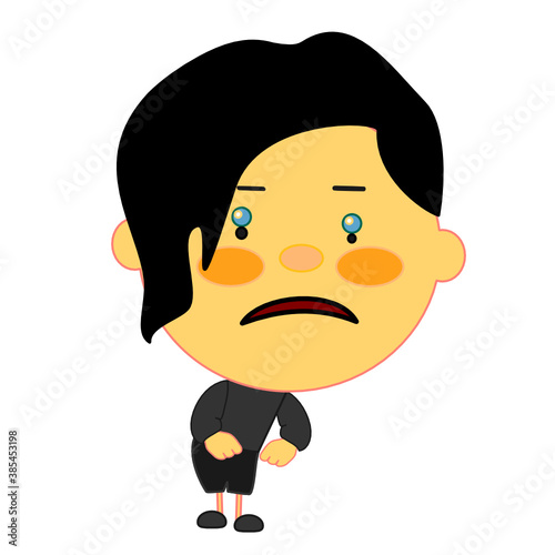 emoji with sad nonconformist emo boy with an bang & depressed face in black makeup that is expressing the emotion of pain, simple emoticon on white isolated background
