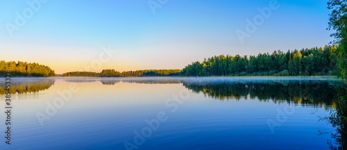 Canvastavla Beautiful panoramic view of Lake Haukivesi during sunrise