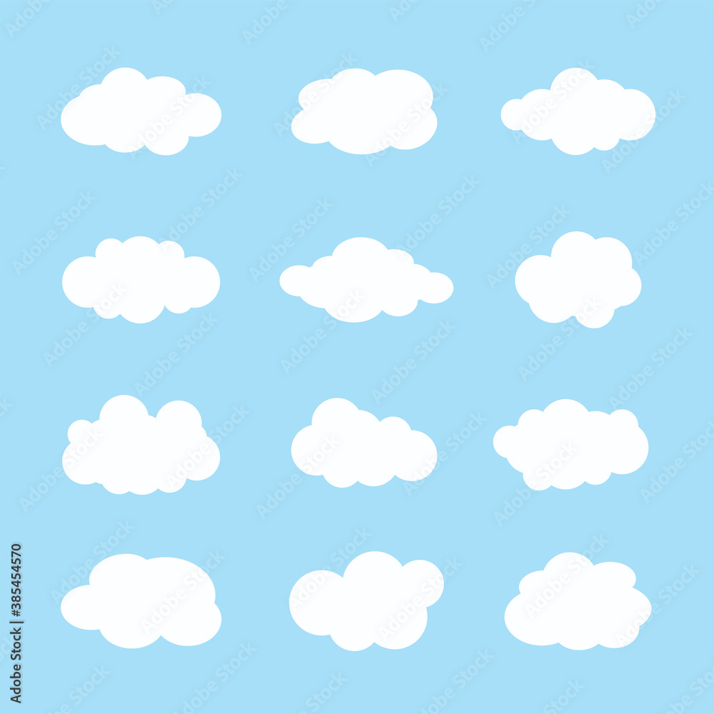 Various forms of white clouds in the sky cartoon design.