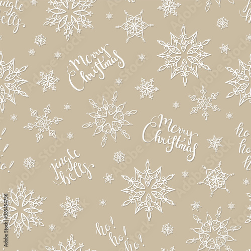 Lovely hand drawn snowflakes seamless pattern, cute winter background, great for Christmas, textiles, banners, wallpapers - vector design
