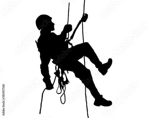 Billede på lærred Rope access technician descending ropes