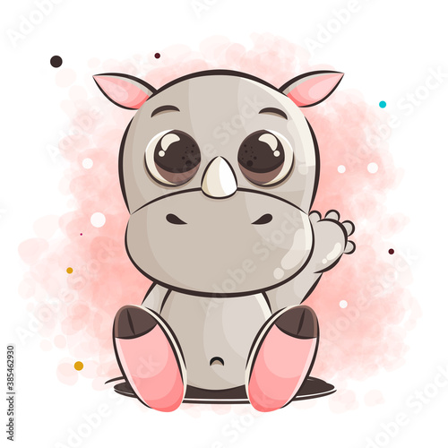 cute rhino cartoon character vector illustration