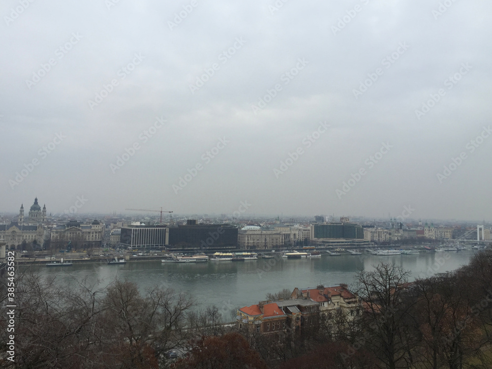 cityscape of Budapest city in winter