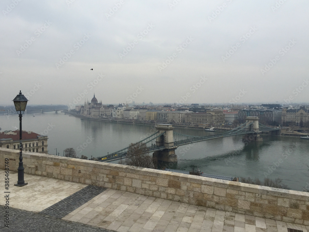 cityscape of Budapest city in winter