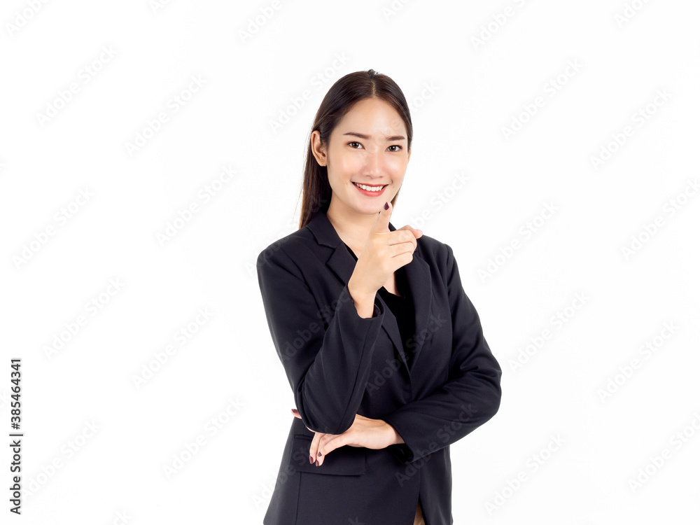 A pretty young Asian business woman in black suit. A pretty young Asian business woman in black suit.