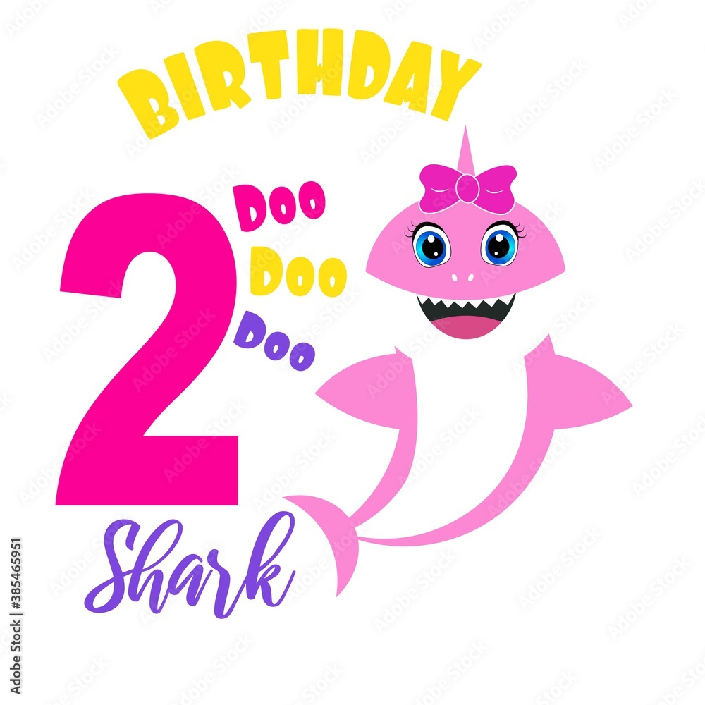 cute baby shark birthday card illustration Векторный объект Stock
