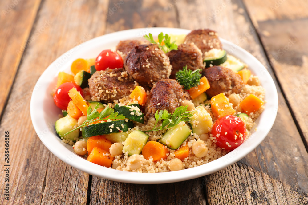 couscous- semolina, meatball and vegetables