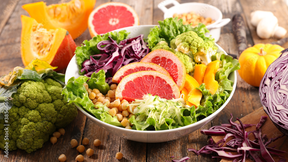 buddha bowl- vegetable salad with chickpea, lettuce, cabbage, pumpkin buddha bowl- vegetable salad with chickpea, lettuce, cabbage, pumpkin