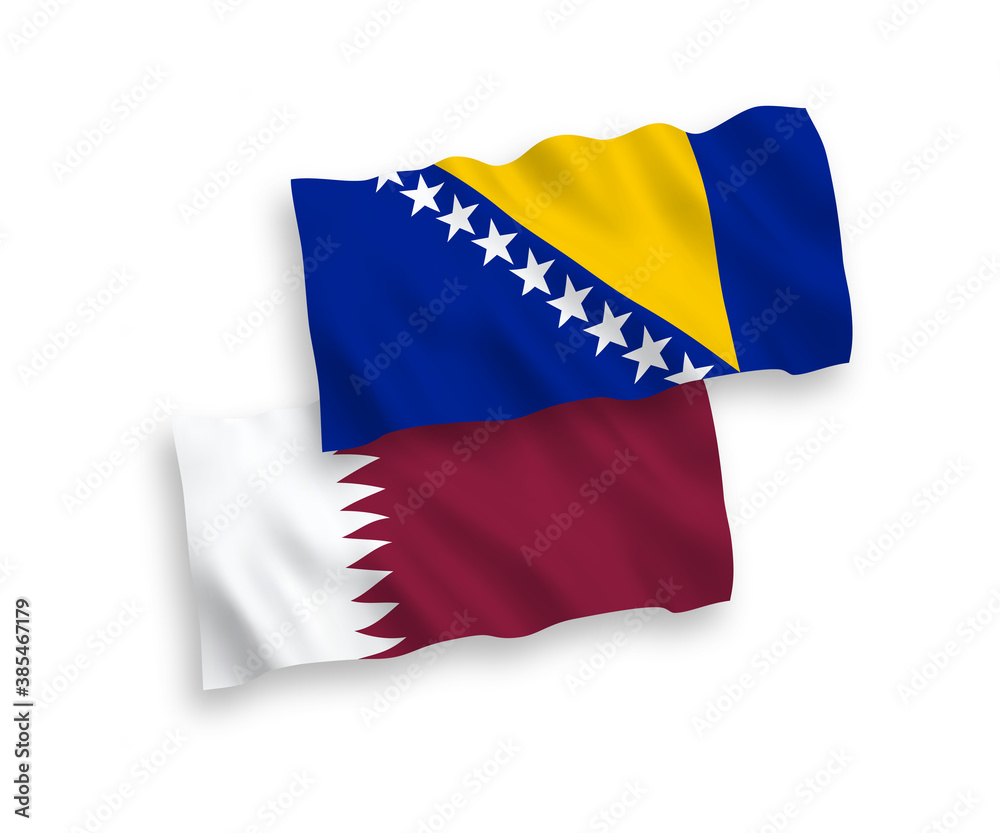 Flags of Bosnia and Herzegovina and Qatar on a white background Flags of Bosnia and Herzegovina and Qatar on a white background