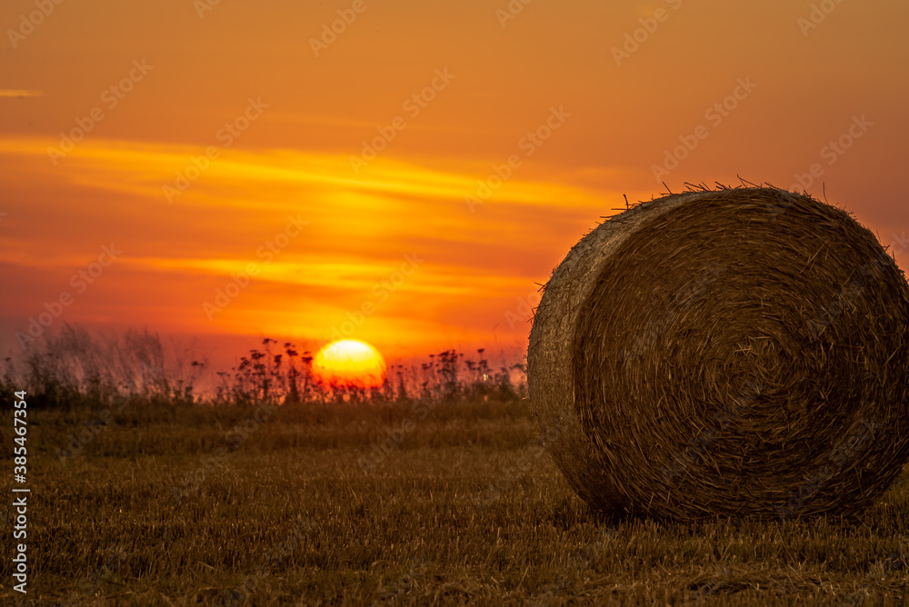 sunset straw bales