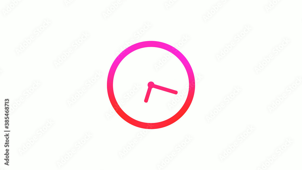 New pink and red gradient circle clock icon on white background, 12 hours clock icon New pink and red gradient circle clock icon on white background, 12 hours clock icon