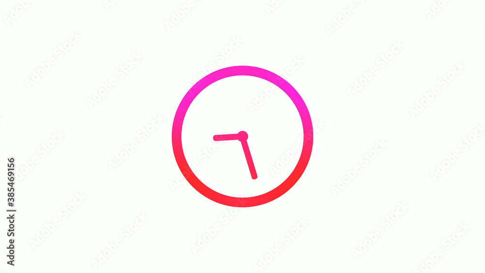 New pink and red gradient circle clock icon on white background, 12 hours clock icon New pink and red gradient circle clock icon on white background, 12 hours clock icon