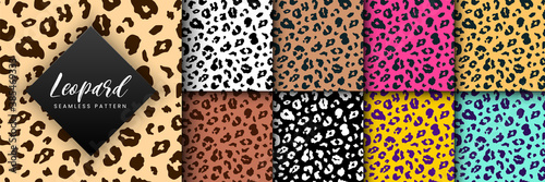 Vector Trendy leopard skin seamless pattern set. Hand drawn wild animal cheetah spots abstract texture for fashion print design, fabric, textile, cover, wrapping paper, background, wallpaper