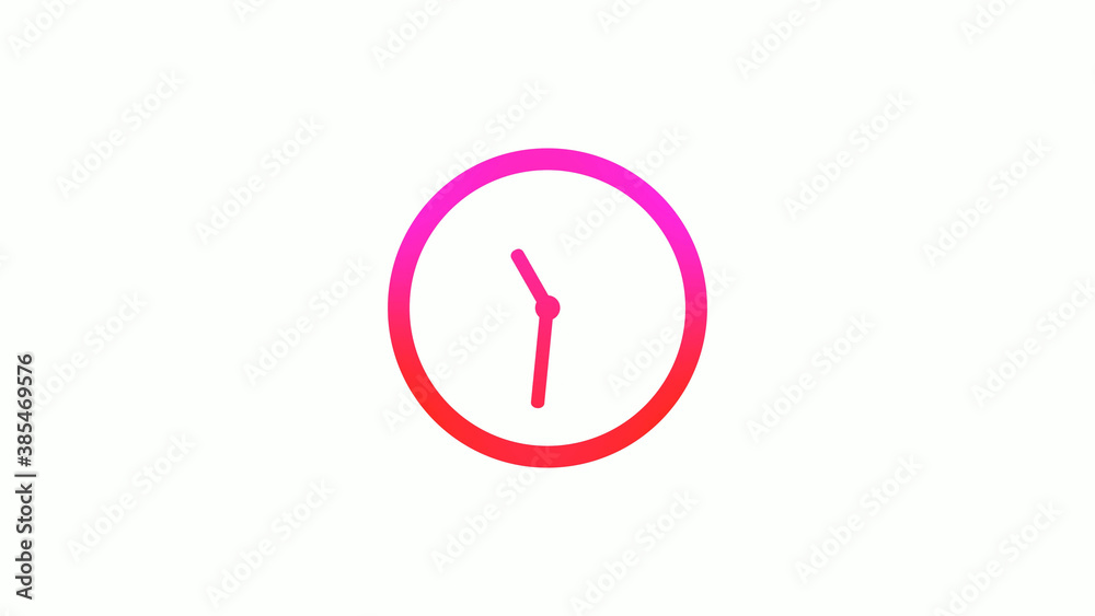 New pink and red gradient circle clock icon on white background, 12 hours clock icon