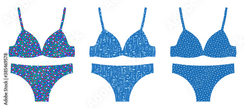 Set of fashion women summer swimsuit and bikini. Female undergarment for beach season.
