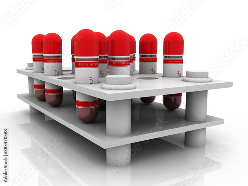 3D illustration covid 19 blood testing with sample bottle