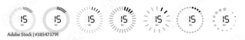 Clock faces. Vintage clocks bezel, seconds timer and 12 hours watch round scale. Clocks frames silhouette, deadline hour stopwatch face.