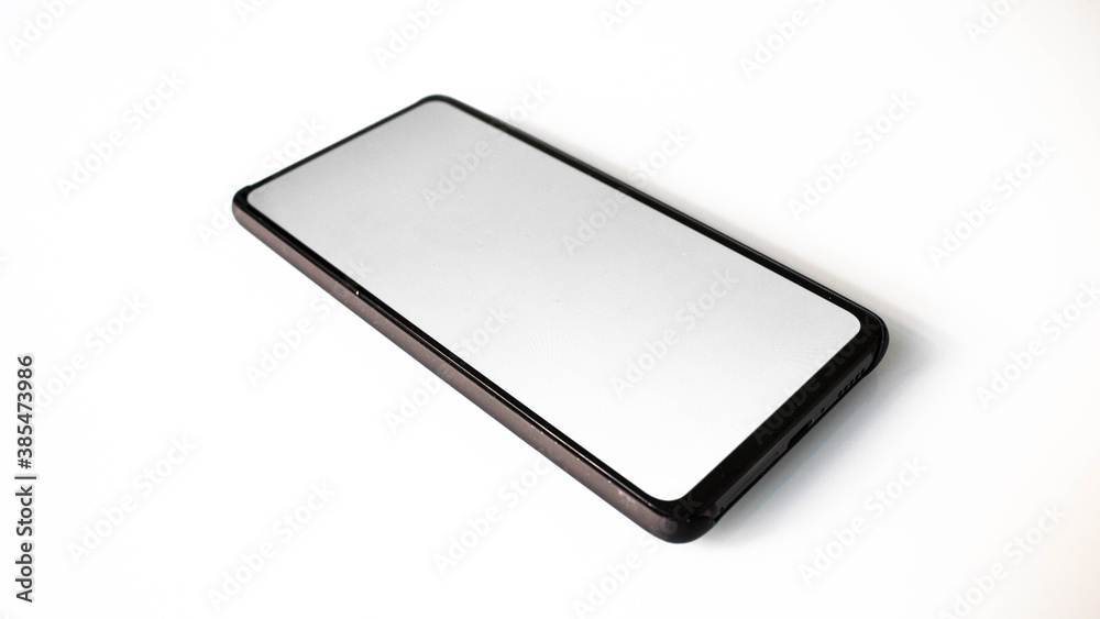 Smartphone with a white screen, white screen phone on white, telephone on white, phone with white screen Smartphone with a white screen, white screen phone on white, telephone on white, phone with white screen