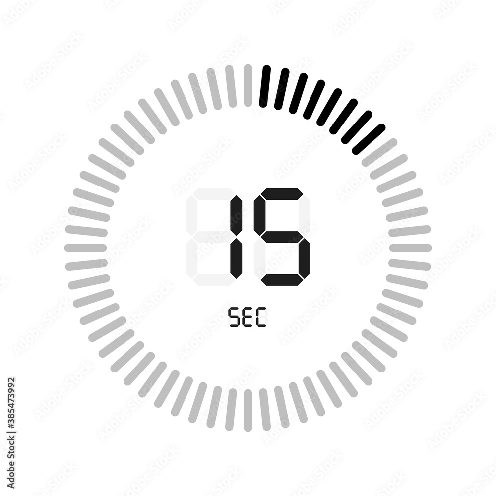 The 15 seconds, stopwatch vector icon, digital timer. Clock and watch, timer, countdown symbol. The 15 seconds, stopwatch vector icon, digital timer. Clock and watch, timer, countdown symbol.