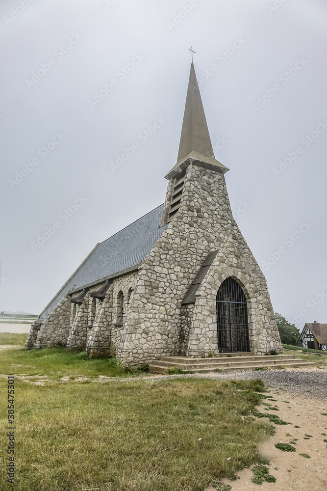 Chapel Notre Dame de la Garde in Etretat. August 6, 1856 chapel was blessed, chapel dedicated to Blessed Virgin. Etretat is a commune in Seine-Maritime department in Haute-Normandie region in France. Chapel Notre Dame de la Garde in Etretat. August 6, 1856 chapel was blessed, chapel dedicated to Blessed Virgin. Etretat is a commune in Seine-Maritime department in Haute-Normandie region in France.